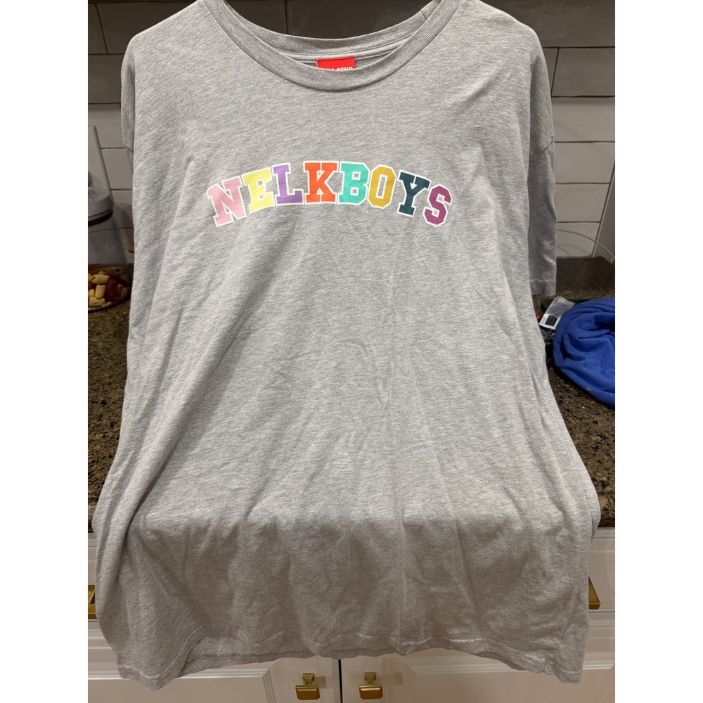 Full Send Nelk Boys Graphic T-Shirt Gray Multi Color Logo Mens 2XL XXL Short Slv